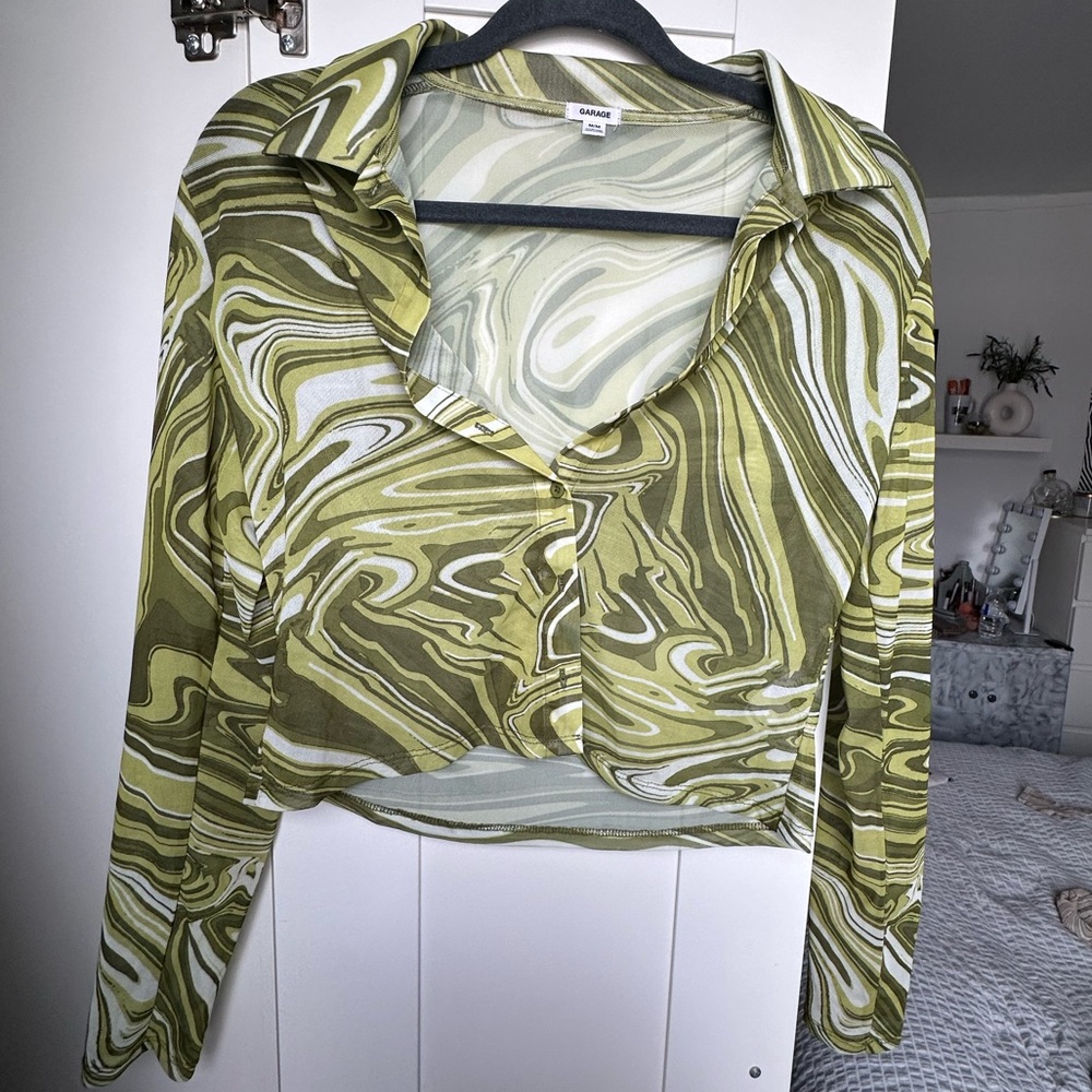 Garage Sheer Button Up Long Sleeve